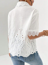 Eyelet Embroidery Lapel Collar Shirt